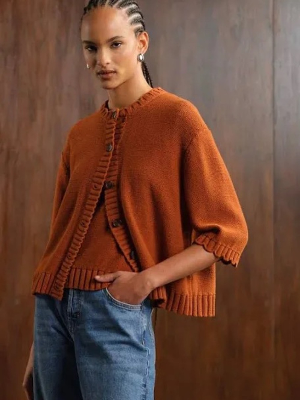 Arket ASOS Burnt Orange Short-Sleeve Knit Cardigan and Matching Shell